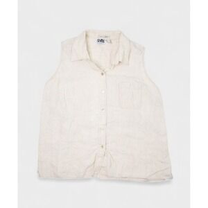 Edward Top Womens XL Irish Linen Sleeveless Button Up Blouse Collared